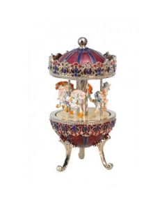 Uovo carillon con giostra di cavalli rosa argento