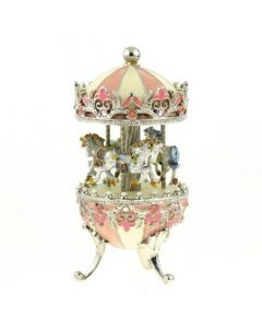 Uovo carillon con giostra di cavalli rosa