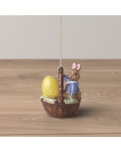 Uovo Bunny azzurro ornamento con cestino Max