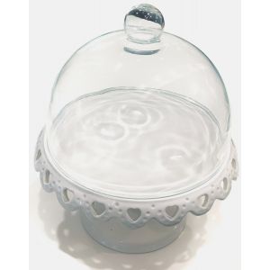Alzatina traforata per dolci con cupola in vetro